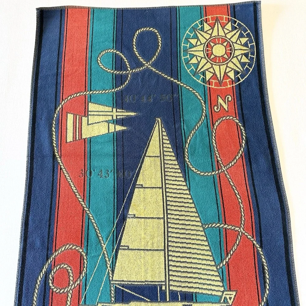 Vintage Sailboat Sail Boat Sun Days Beach Towel Brazil Nautical READ